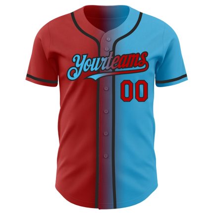 Custom Gradient Baseball Jersey with Personalized Name and Number - Sky Blue Red-Black Authentic Fashion Design Personalized