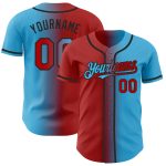 Custom Gradient Baseball Jersey with Personalized Name and Number - Sky Blue Red-Black Authentic Fashion Design Personalized