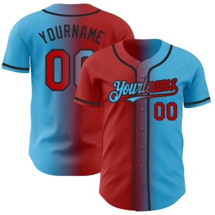 Custom Gradient Baseball Jersey with Personalized Name and Number - Sky Blue Red-Black Authentic Fashion Design Personalized