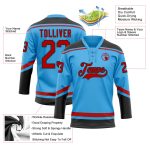 Custom Name Number Hockey Jersey - Personalized Sky Blue Red-Black Lace Neck Team Gear Personalized Sky Blue Red-Black Hockey