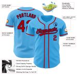 Custom Name and Number Baseball Jersey, Personalized Sky Blue Red-Navy Authentic Team Apparel Personalized Sky Blue Red-Navy