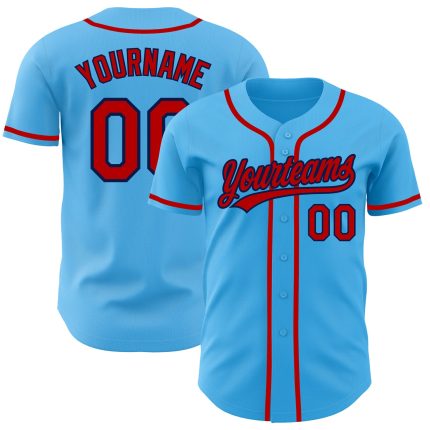 Custom Name and Number Baseball Jersey, Personalized Sky Blue Red-Navy Authentic Team Apparel Personalized Sky Blue Red-Navy