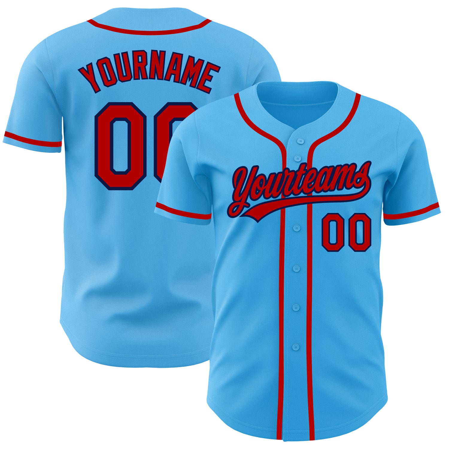 Custom Name and Number Baseball Jersey, Personalized Sky Blue Red-Navy Authentic Team Apparel Personalized Sky Blue Red-Navy
