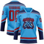 Custom Name and Number Sky Blue Red-Navy Hockey Jersey for Team, Personalized Lace Neck Design Personalized Sky Blue Red-Navy