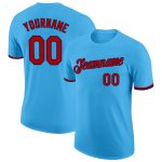 Custom Team Performance T-Shirt with Personalized Name and Number - Sky Blue Red-Navy Personalized Sky Blue Red-Navy Performance
