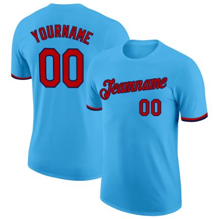 Custom Team Performance T-Shirt with Personalized Name and Number - Sky Blue Red-Navy Personalized Sky Blue Red-Navy Performance