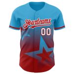 Custom Name and Number Twinkle Star Baseball Jersey - Personalized Sky Blue Red-White 3D Pattern Gradient Design Personalized
