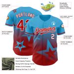 Custom Name and Number Twinkle Star Baseball Jersey - Personalized Sky Blue Red-White 3D Pattern Gradient Design Personalized