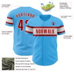 Personalized Authentic Baseball Jersey - Sky Blue with Red and White Design Personalized Sky Blue Red-White Authentic Baseball