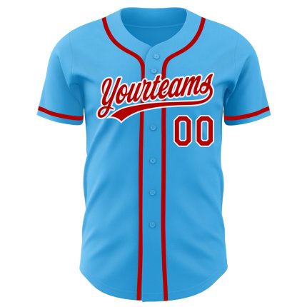 Customizable Sky Blue Red-White Baseball Jersey with Personalized Name and Number - Authentic Team Apparel Personalized Sky