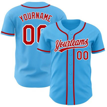 Customizable Sky Blue Red-White Baseball Jersey with Personalized Name and Number - Authentic Team Apparel Personalized Sky