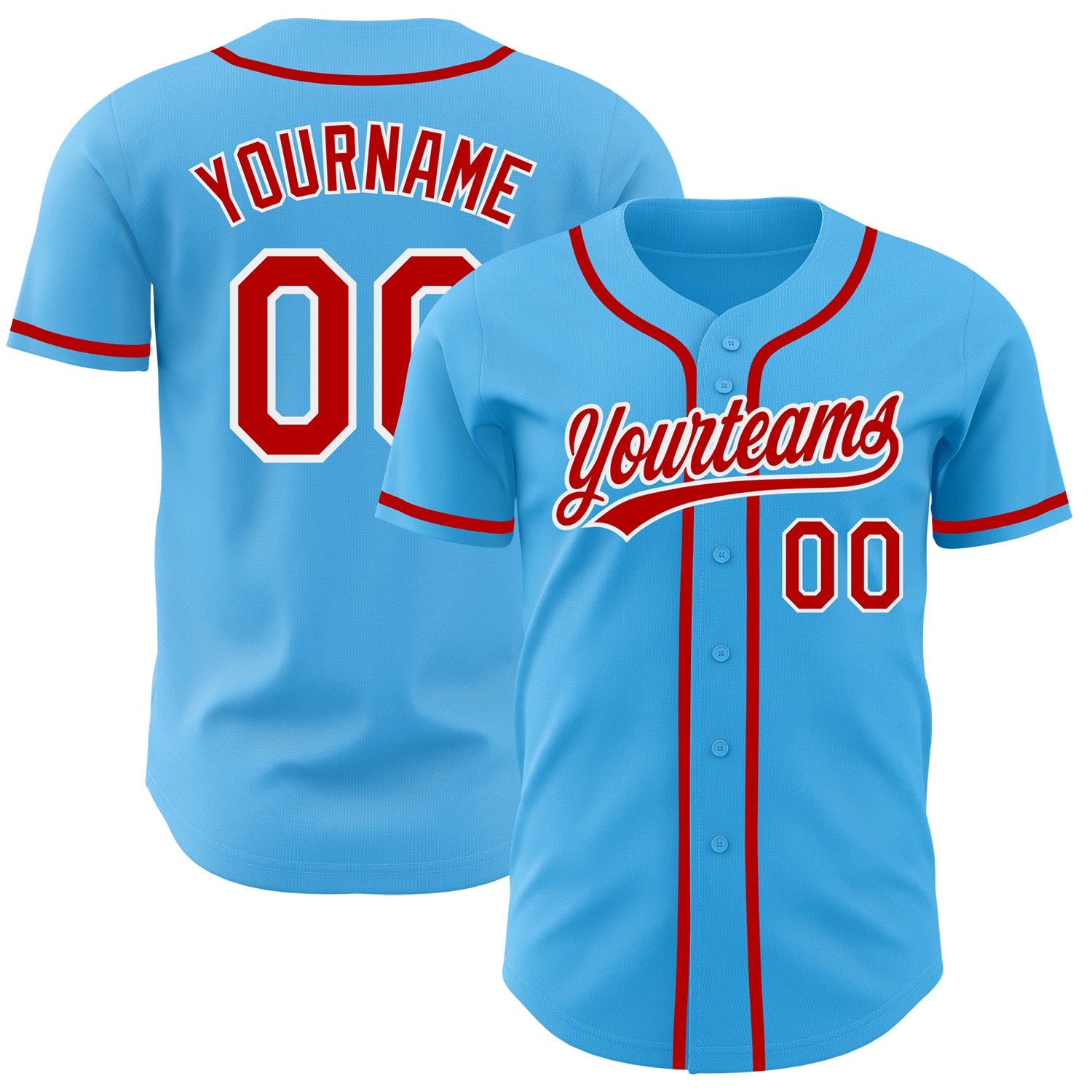 Customizable Sky Blue Red-White Baseball Jersey with Personalized Name and Number - Authentic Team Apparel Personalized Sky