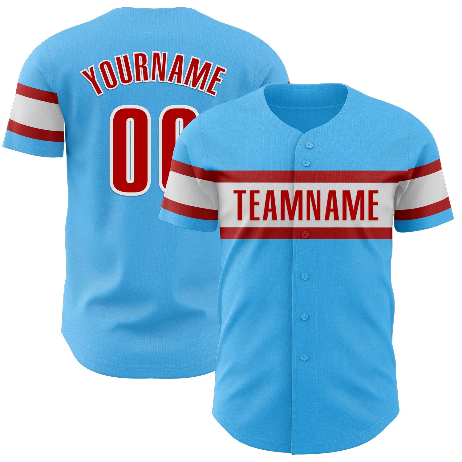 Personalized Authentic Baseball Jersey - Sky Blue with Red and White Design Personalized Sky Blue Red-White Authentic Baseball