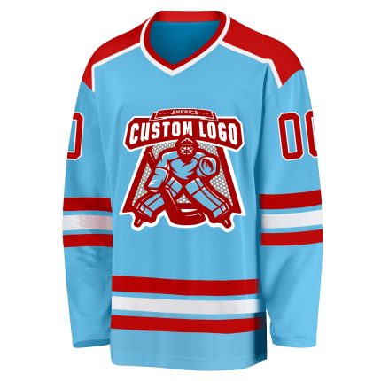 Custom Hockey Jersey with Personalized Name & Number - Sky Blue Red-White Team Gear Personalized Sky Blue Red-White Hockey