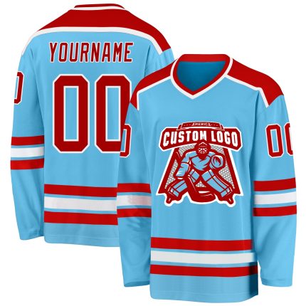Custom Hockey Jersey with Personalized Name & Number - Sky Blue Red-White Team Gear Personalized Sky Blue Red-White Hockey