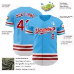 Sky Blue Custom Baseball Jersey with Red-White Line - Personalized Team Name & Number Authentic Jersey Personalized Sky Blue