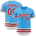 Sky Blue Custom Baseball Jersey with Red-White Line - Personalized Team Name & Number Authentic Jersey Personalized Sky Blue