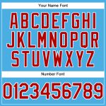 Custom Name and Number Performance T-Shirt in Sky Blue with Red and White - Personalized Team Apparel Personalized Sky Blue