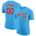 Custom Name and Number Performance T-Shirt in Sky Blue with Red and White - Personalized Team Apparel Personalized Sky Blue