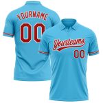 Custom Team Name Number Performance Golf Polo Shirt Sky Blue Red-White Personalized Sky Blue Red-White Performance Vapor