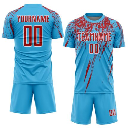 Custom Name Number Soccer Jersey - Personalized Sky Blue Red-White Sublimation Uniform for Teams Personalized Sky Blue Red-White