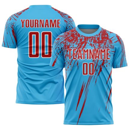 Custom Name Number Soccer Jersey - Personalized Sky Blue Red-White Sublimation Uniform for Teams Personalized Sky Blue Red-White