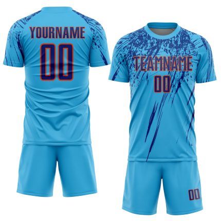 Custom Personalized Soccer Uniform Jersey Sky Blue Royal-Orange with Name and Number Personalized Sky Blue Royal-Orange Sublimation