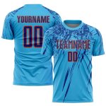 Custom Personalized Soccer Uniform Jersey Sky Blue Royal-Orange with Name and Number Personalized Sky Blue Royal-Orange Sublimation