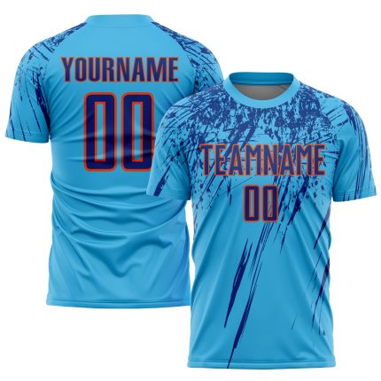 Custom Personalized Soccer Uniform Jersey Sky Blue Royal-Orange with Name and Number Personalized Sky Blue Royal-Orange Sublimation