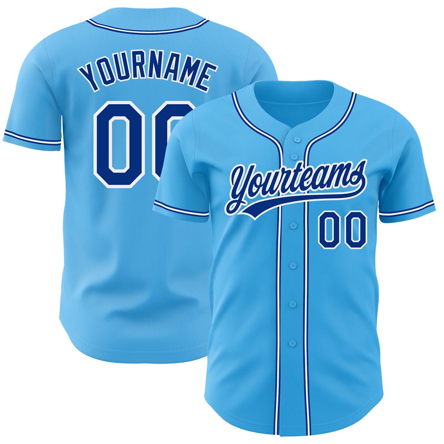 Custom Sky Blue Baseball Jersey with Royal-White Trim, Personalized Name & Number - Authentic Team Apparel Personalized Sky