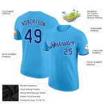 Custom Team Name and Number Performance T-Shirt - Sky Blue Royal White Personalized Sky Blue Royal-White Performance T-Shirt