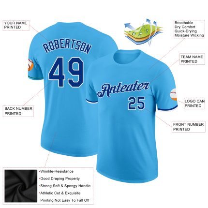 Custom Team Name and Number Performance T-Shirt - Sky Blue Royal White Personalized Sky Blue Royal-White Performance T-Shirt