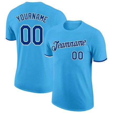 Custom Team Name and Number Performance T-Shirt - Sky Blue Royal White Personalized Sky Blue Royal-White Performance T-Shirt