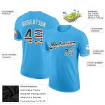 Customizable Vintage USA Flag T-Shirt - Sky Blue Cream Team Name & Number Performance Shirt Personalized Sky Blue Vintage