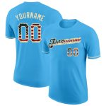 Customizable Vintage USA Flag T-Shirt - Sky Blue Cream Team Name & Number Performance Shirt Personalized Sky Blue Vintage
