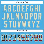 Customizable Vintage USA Flag T-Shirt - Sky Blue Cream Team Name & Number Performance Shirt Personalized Sky Blue Vintage