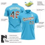 Personalized Vintage USA Flag Golf Polo Shirt-Cream Performance Vapor with Custom Name and Number, Sky Blue Personalized
