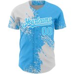 Custom 3D Abstract Brush Stroke Baseball Jersey with Personalized Name and Number in Sky Blue and White Personalized Sky