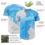 Custom 3D Abstract Brush Stroke Baseball Jersey with Personalized Name and Number in Sky Blue and White Personalized Sky