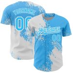 Custom 3D Abstract Brush Stroke Baseball Jersey with Personalized Name and Number in Sky Blue and White Personalized Sky