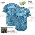 Custom Name Number Baseball Jersey with 3D Animal Bear Hawaii Palm Trees Design in Sky Blue and White Personalized Sky Blue