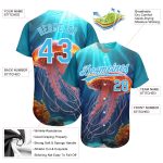 Custom Name and Number Baseball Jersey with 3D Jellyfish Ocean Design - Personalized Sky Blue and White Pattern Personalized