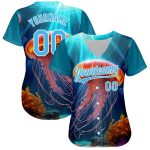 Custom Name and Number Baseball Jersey with 3D Jellyfish Ocean Design - Personalized Sky Blue and White Pattern Personalized