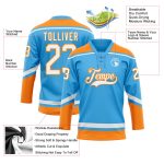 Custom Name and Number Hockey Jersey - Personalized Sky Blue White-Bay Orange Lace Neck Team Jersey Personalized Sky Blue