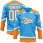 Custom Name and Number Hockey Jersey - Personalized Sky Blue White-Bay Orange Lace Neck Team Jersey Personalized Sky Blue