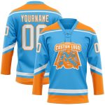 Custom Name and Number Hockey Jersey - Personalized Sky Blue White-Bay Orange Lace Neck Team Jersey Personalized Sky Blue