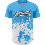 Custom Name and Number Baseball Jersey - Personalized Sky Blue Black 3D Pattern Abstract Splash Grunge Art Personalized Sky