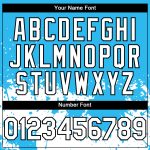 Custom Name and Number Baseball Jersey - Personalized Sky Blue Black 3D Pattern Abstract Splash Grunge Art Personalized Sky