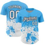 Custom Name and Number Baseball Jersey - Personalized Sky Blue Black 3D Pattern Abstract Splash Grunge Art Personalized Sky