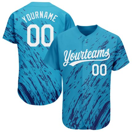 Custom Name and Number Authentic Baseball Jersey - Personalized Sky Blue and Black White 3D Pattern Design Personalized Sky